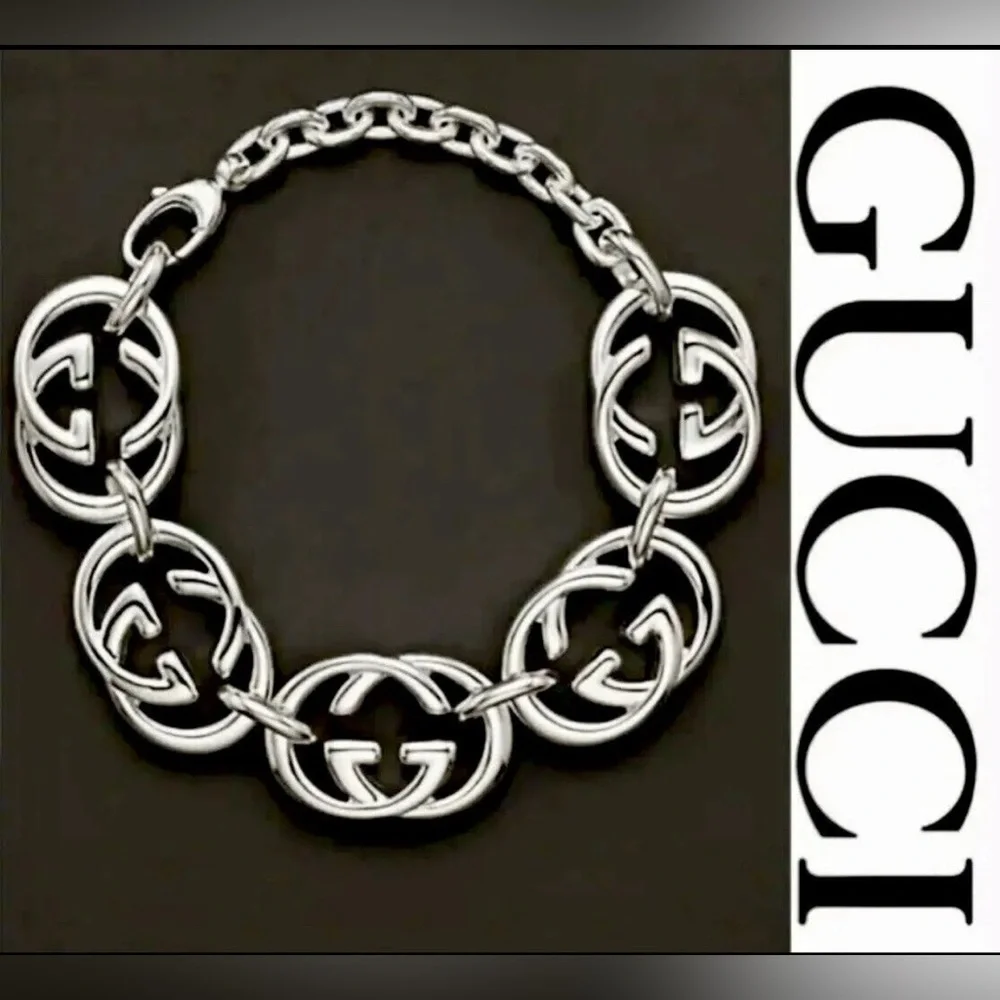 GUCCI “BRITT” G LOGO INTERLOCKING GG 925 STERLING SILVER BRACELET - Picture 2 of 3